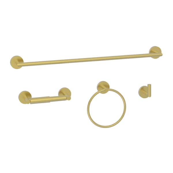 Glacier Bay Cartway 4-Piece Bath Hardware Set with Towel Ring, Toilet Paper Holder, Robe Hook and 24 in. Towel Bar in Matte Gold