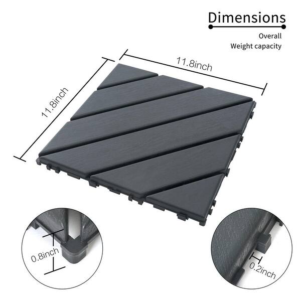 cadeninc 12 in. x 12 in. Gray Square Waterproof Plastic Interlocking Deck Tiles (Set of 44 Tiles)