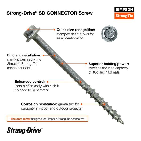 Simpson Strong-Tie #10 X 1-1/2 In. 1/4-Hex Drive, Strong-Drive SD Connector Screw (500-Pack) SD10112R500 - The Home Depot