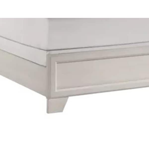 Benjara Charie White Wood Frame King Panel Bed with Tapered Legs