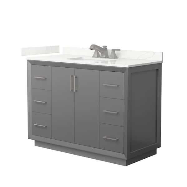 Wyndham Collection Strada 48 in. W x 22 in. D x 35 in. H Single Bath Vanity in Dark Gray with Giotto Quartz Top