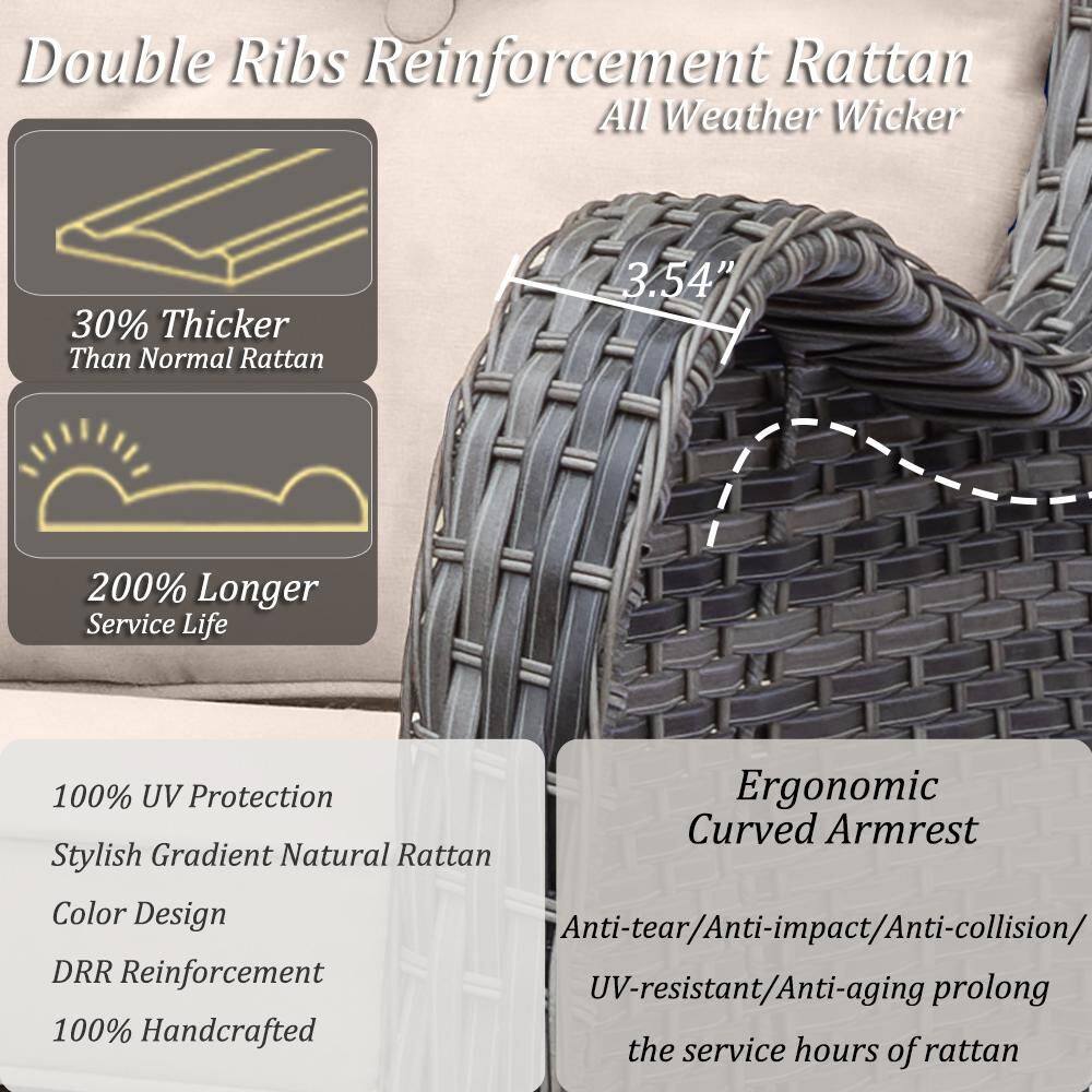 Detail of double ribs reinforcement rattan and curved armrest.