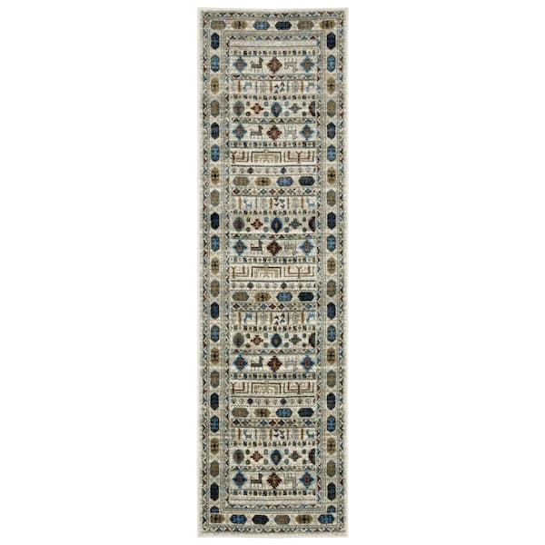 2 ft. x 8 ft. Gray Tribal Washable Area Rug