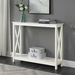 Oxford 39.5 in. Ivory Standard Rectangle MDF Console Table with Shelf
