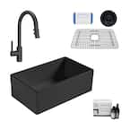 Bradstreet II All-in-One Matte Black Fireclay 30 in. Single Bowl Farmhouse Apron-Front Kitchen Sink and Faucet Kit