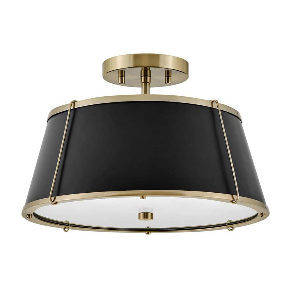 Elegant Clarke Warm Brass 2-Light LED Semi-Flush Drum Light