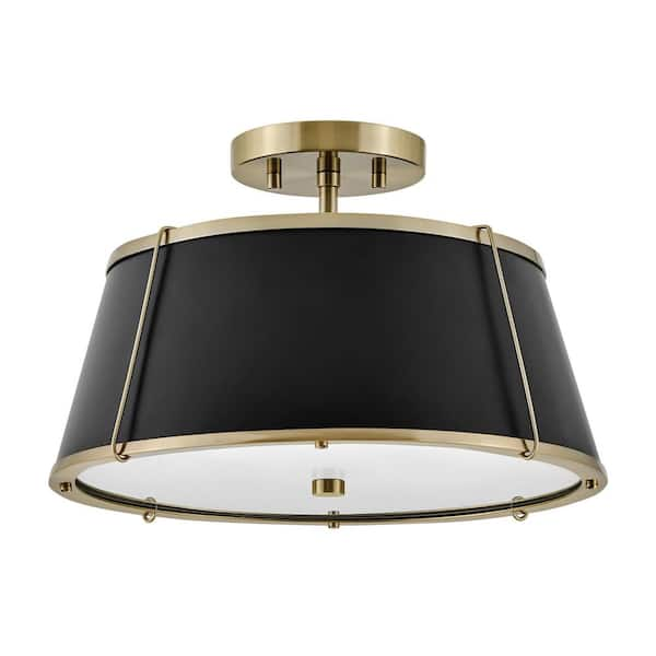 Clarke 15 in. 2-Light Warm Brass Semi-Flush Mount with Metal Shade