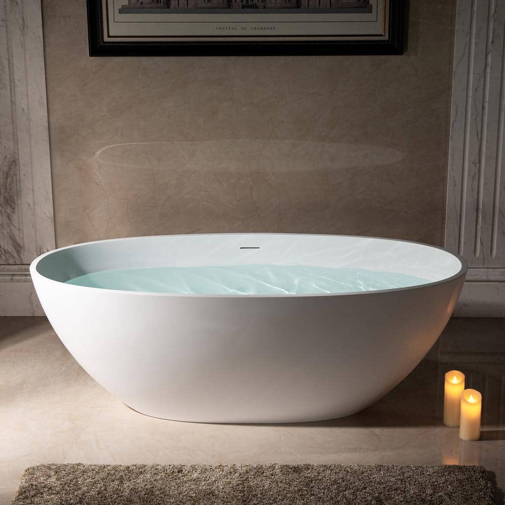67" Matte White Acrylic Freestanding Oval Bathtub