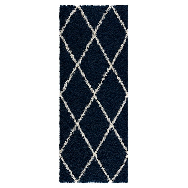 MSRUGS Moon Trellis Shaggy Navy 2 ft. x 6 ft. Polypropylene Runner Rug