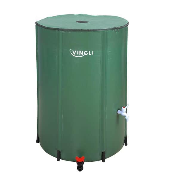 100 Gallon Collapsible Rain Barrel, Portable Water Storage Tank with Filter Spigot Overflow Kit, Green