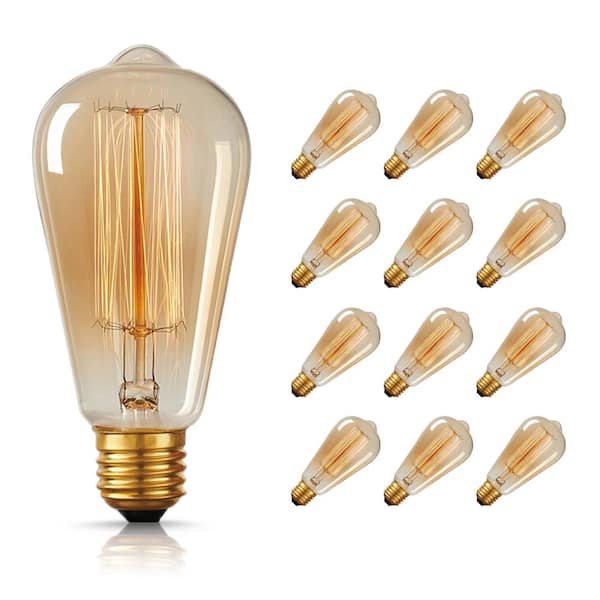 YANSUN 60-Watt Equivalent ST64 Dimmable E26 Vintage Edison Incandescent Light Bulb 2700K (12-Pack)