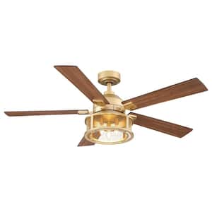 52 in. Indoors Mesh Metal Reversible Blades Gold Ceiling Fan with Remote Control and Light Kit