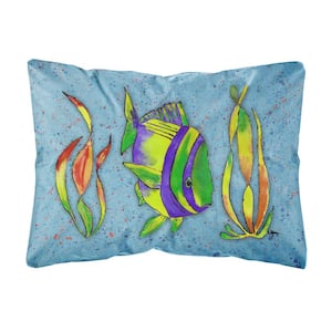 12 in. x 16 in. Multi-Color Lumbar Outdoor Throw Pillow with Tropical Fish on Blue