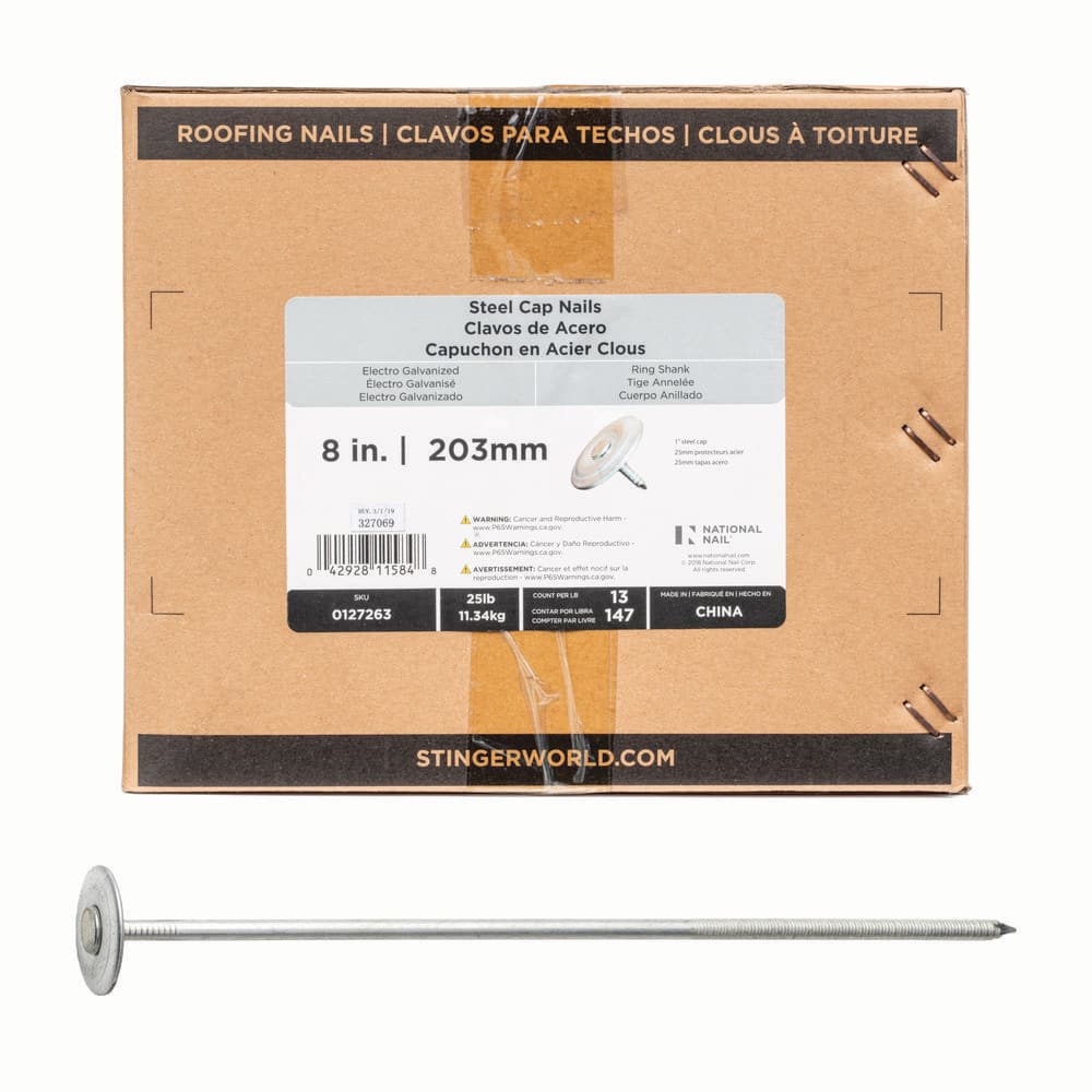 8 in. x 12-gauge Electrogalvanized Ring Shank Steel Cap Roofing Nail 25 lbs. Box price history on PriceWatchPro