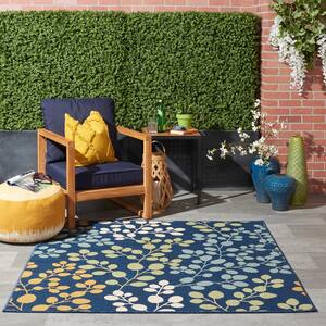 Caribbean Navy 5 ft. x 7 ft. Floral Contemporary Indoor/Outdoor Area Rug