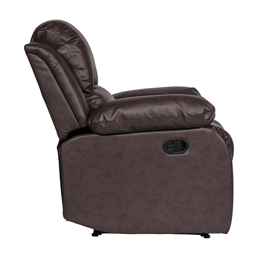 Contemporary Wood & Brown Leather Recliner Chair, 38"