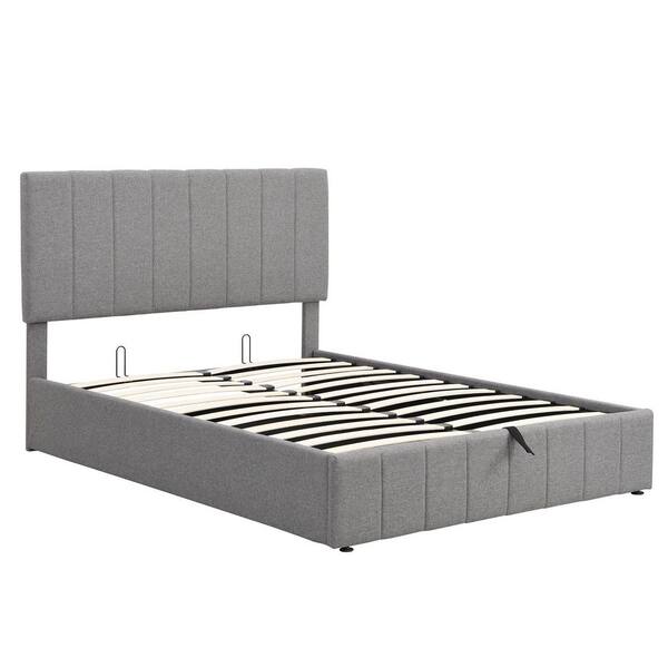 SUNRINX Gray Frame Full Platform Bed Upholstered with Hydraulic Storage System