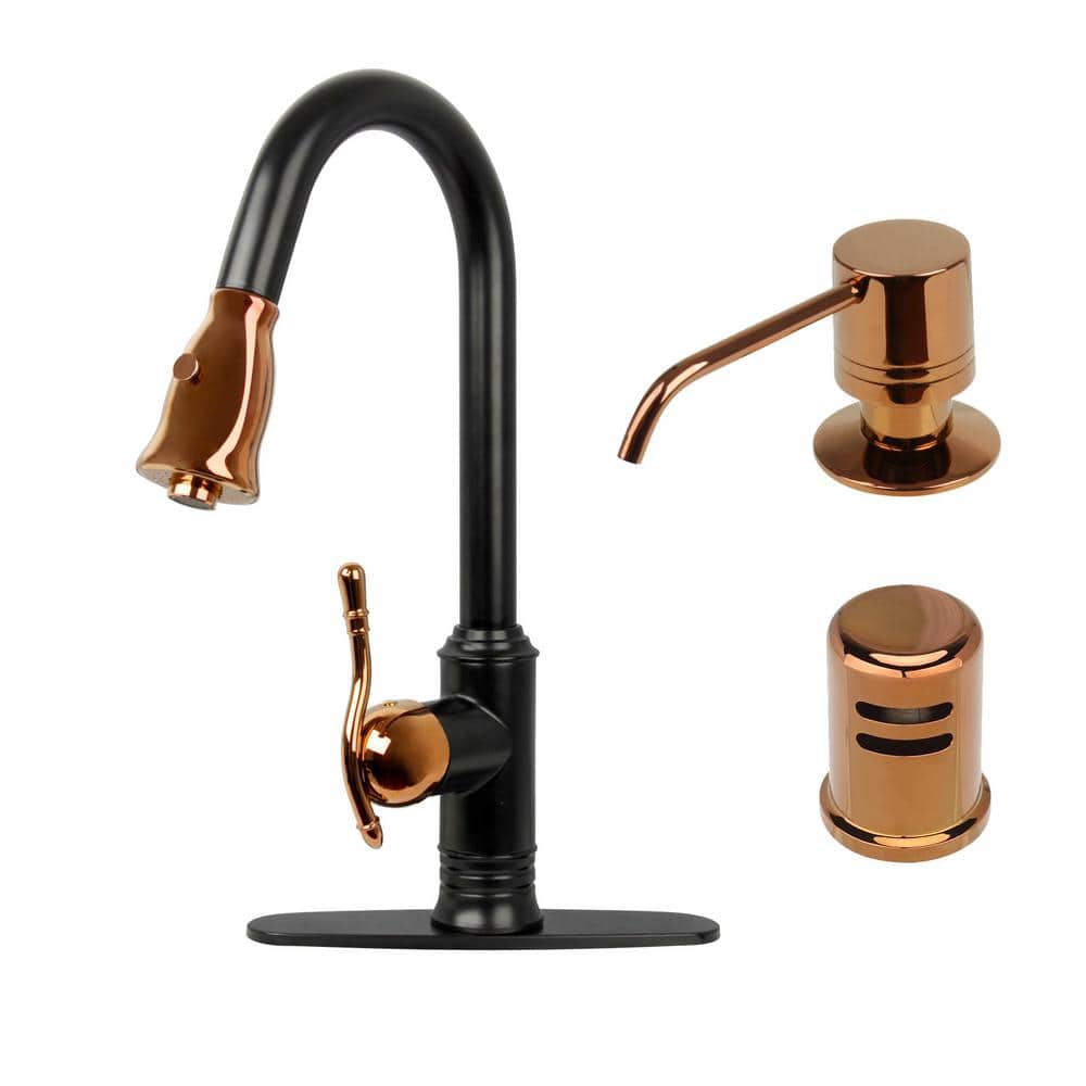 Two Tone Single Handle Deck Mount Pull Down Sprayer Kitchen Faucet with Dec
