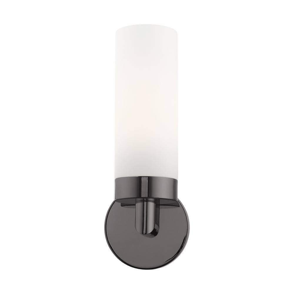 Sleek Black Chrome Dimmable Wall Sconce with Satin Opal White Glass