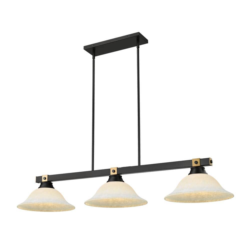 Bronte 54.75 in. Matte Black Plus Rubbed Brass 3-Light Billiard Light with 