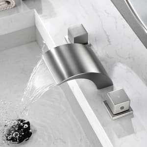 ABA 8 in. Widespread desk mounted 2-Handle low-Arc Bathroom Faucet in brushed nickel
