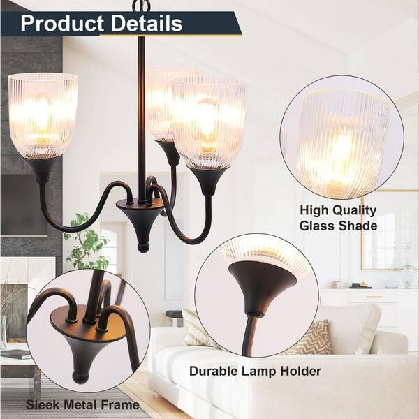Sunpez 17.5 in. W, 3-Light Black Chandelier Hanging Lighting