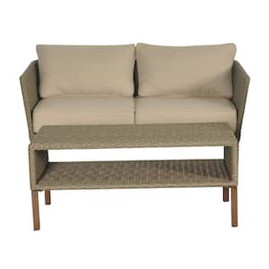 Oakshire 2-Piece Wicker Outdoor Patio Deep Seating Set with CushionGuard Tan Cushions