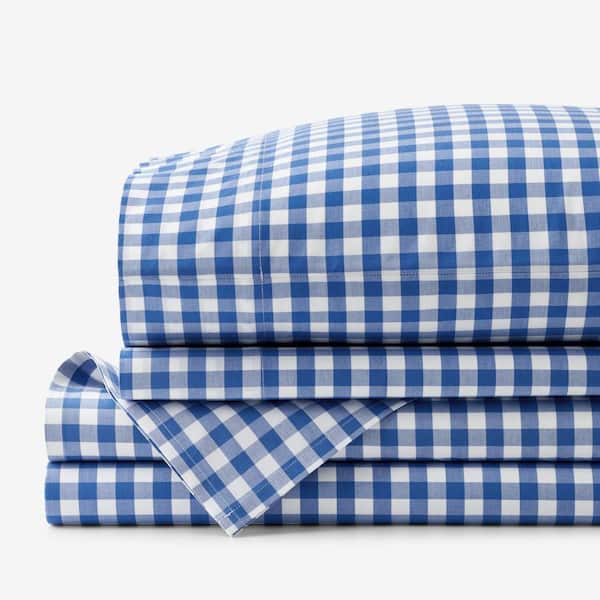 The Company Store Company Cotton Gingham Yarn-Dyed Blue Cotton Percale Twin Sheet Set