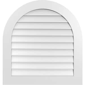 32 in. x 34 in. Round Top White PVC Paintable Gable Louver Vent Non-Functional