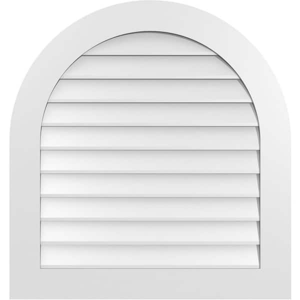 Ekena Millwork 32 in. x 34 in. Round Top White PVC Paintable Gable Louver Vent Non-Functional