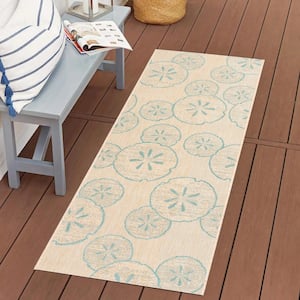 Mickey Mouse Sand Dollar Sand/Oasis 2 ft. x 6 ft. Abstract Indoor/Outdoor Runner Rug