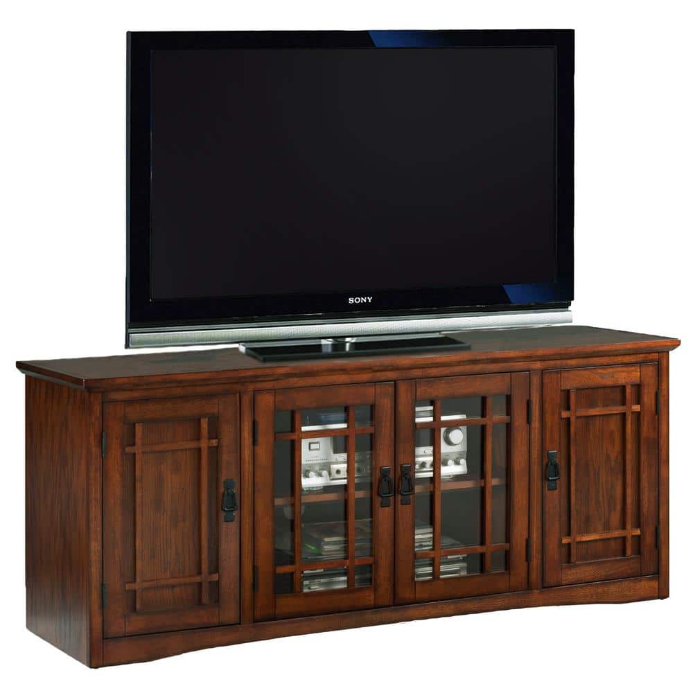 Mission Oak 60-Inch TV Stand with Glass Doors