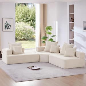 151 in. Square Arm 3-piece Boucle Fabric Modular Oversized Free Combination Sectional Sofa in Beige