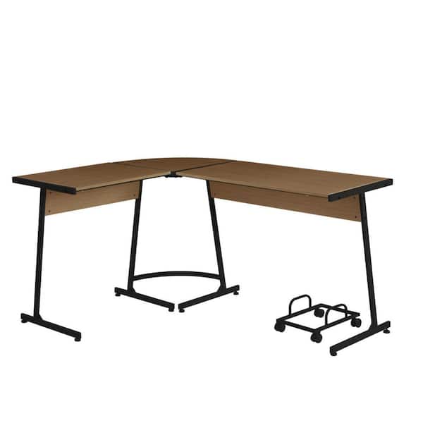 HomeRoots 58 in. L Shape Brown and Black Manufactured Wood Computer Desk
