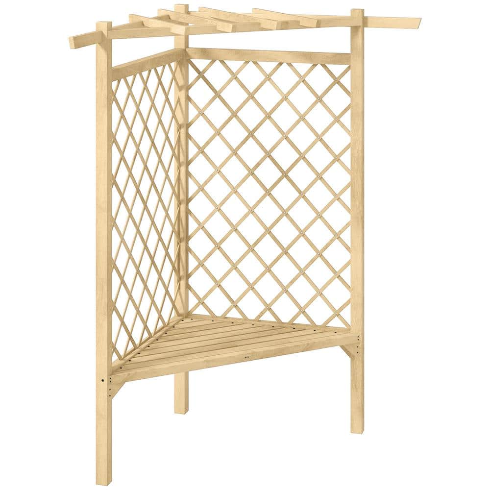 Natural Fir Wood Corner Trellis Garden Bench with Slatted Seat