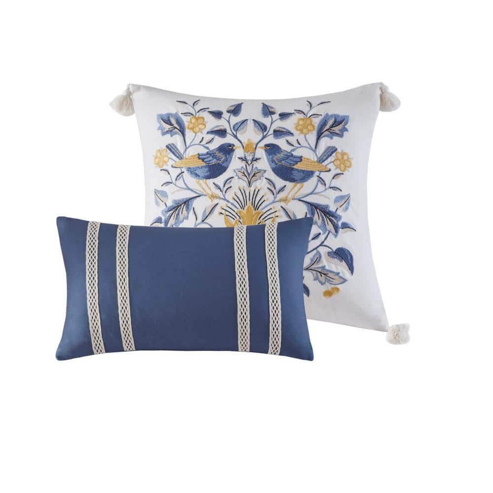 Queen Blue Cotton Tassel Bedspread Set of Six