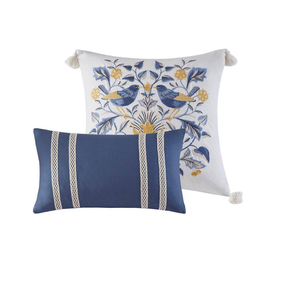 California King Blue Cotton Bedspread Set with Tassels