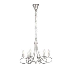 Timeless Home 24 in. L x 24 in. W x 19 in. H 6-Light Polished Nickel Contemporary Pendant
