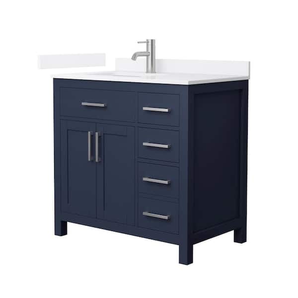 Wyndham Collection Beckett 36 in. Single Freestanding Dark Blue Bath Vanity with White Quartz Top (Assembled)