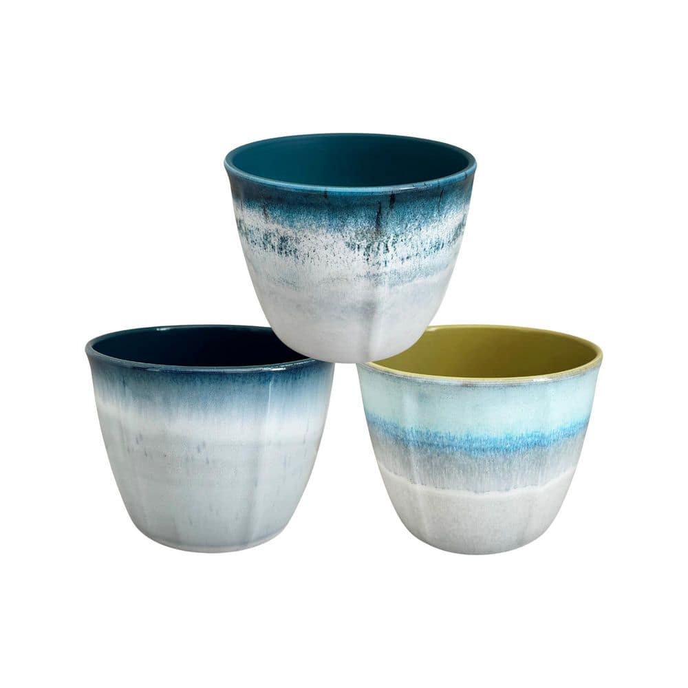 Faux Ceramic Pot 6 in. Yellow/ Green/ Blue Polystone Planter Outdoor Plasti