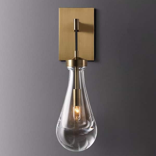 YUYI 17.7 in. H 1-Light Copper Wall Sconce, Raindrop Wall Lighting with Hand Blown Solid Glass and Brass Base (1-Set)