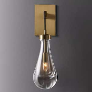 17.7 in. H 1-Light Copper Wall Sconce, Raindrop Wall Lighting with Hand Blown Solid Glass and Brass Base (1-Set)