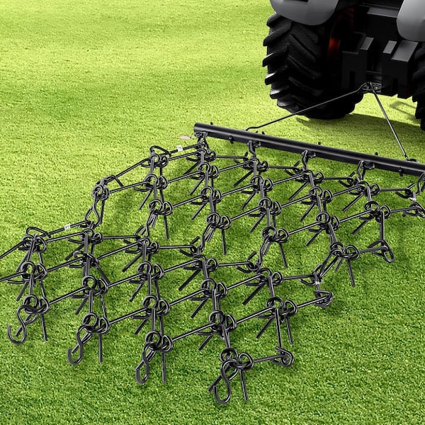 Drag Harrow, 4x4ft. 4in. Heavy-Duty Chain Harrow with 69 Teeth, ATV UTV Tractor Attachments Field Drag Mat