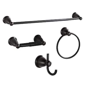 4-Piece Bath Hardware Set with Towel Ring Toilet Paper Holder Towel Hook and 24 or 18 in. Towel Bar in Oil Rubbed Bronze