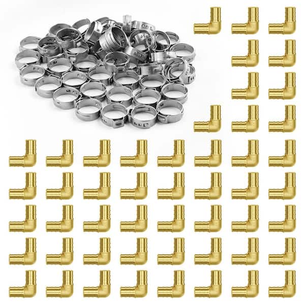 Pipe Fittings, 1/2 in. 50 PCS Brass Pipe Fittings, Clamp-style Elbows Pipe Connector Brass Air Fittings