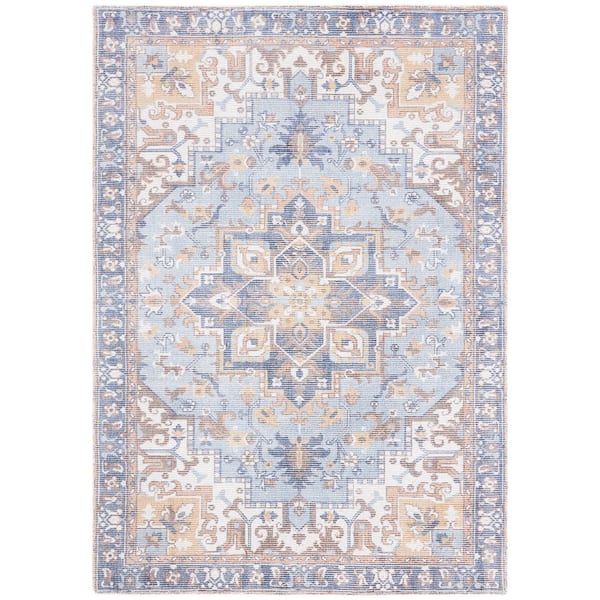 Restoration Vintage 5 ft. x 8 ft. Ivory/Light Blue Ornate Border Area Rug