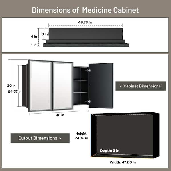 48 in. W x 30 in. H Rectangular White Metal Framed Beveled Surface Mount/Recessed Medicine Cabinet with Mirror