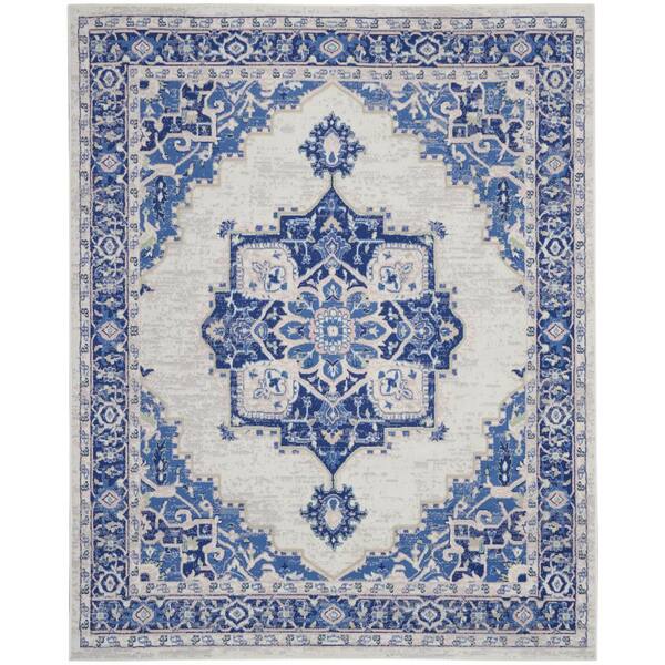 Nourison Whimsicle Ivory Blue 8 ft. x 10 ft. Center Medallion Traditional Area Rug