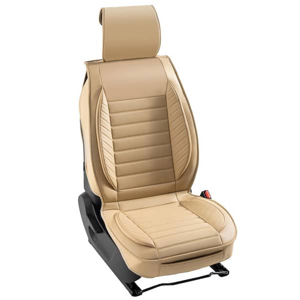 SKYSHALO Seat Covers Universal Front Seats 2-Pieces Faux Leather Seat Cover Semi-enclosed for Most Cars SUVs and Trucks Beige