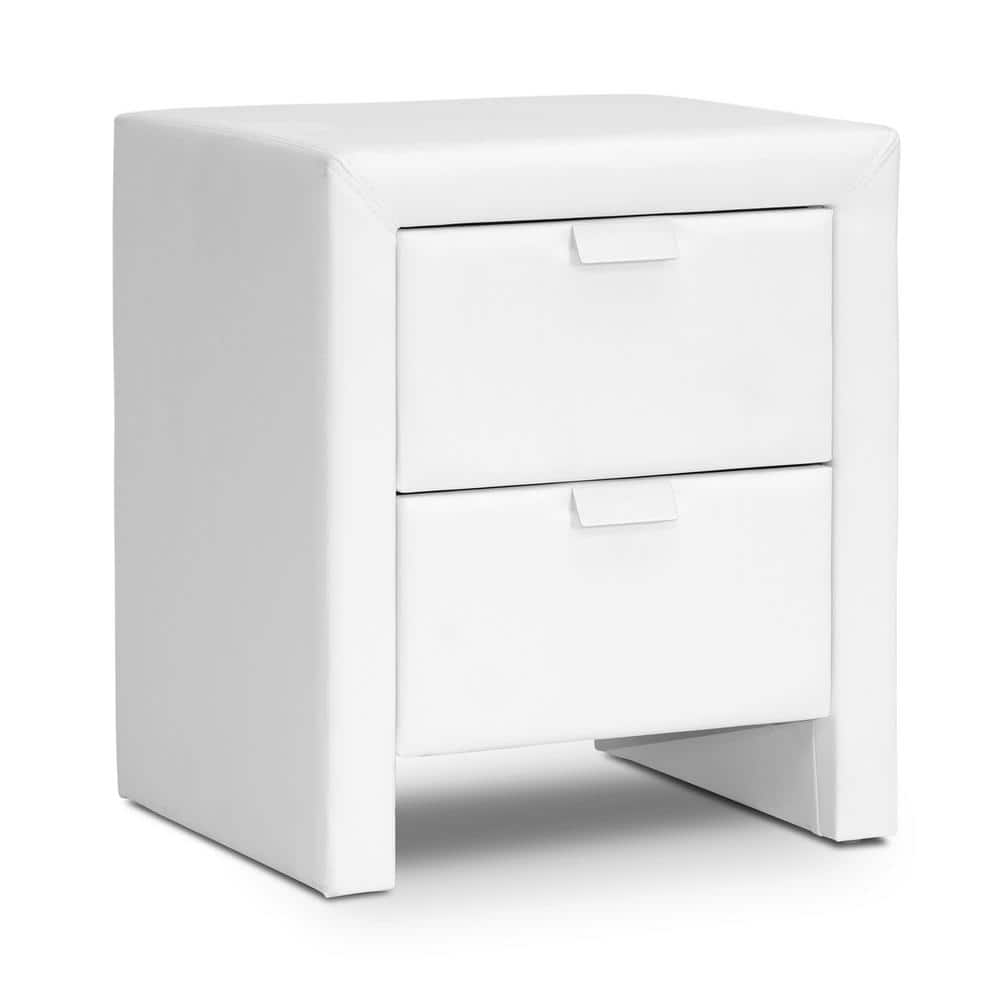 Sleek White Faux Leather 2-Drawer Contemporary Nightstand